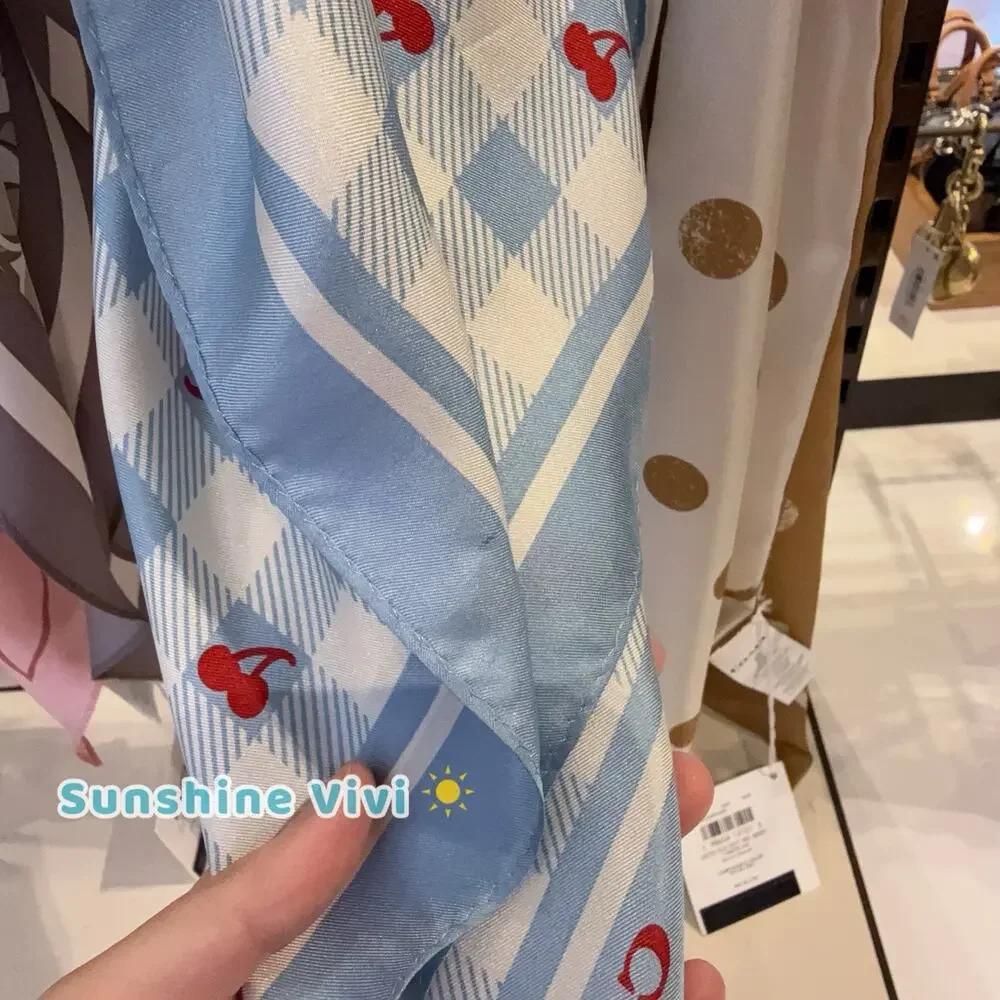 NWT Coach Gingham Cherry Print 100% Silk Bandana Blue/Red CFG33